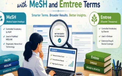 set as featured image for the article explaining the fundamentals and mapping of MeSH and Emtree terms for literature search